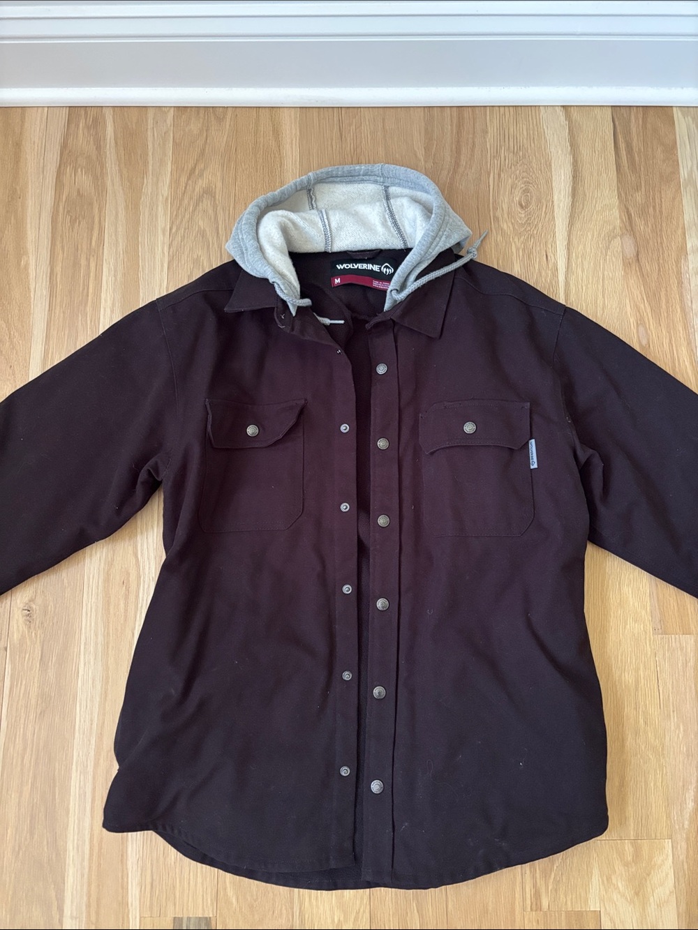 Wolverine Black Hooded Shirt Work Jacket with Gray Removable Hood